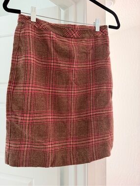 Talbots Brown Plaid Pencil Skirt with Pink Windowpane